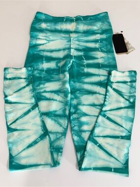 NUX Women's Tie-Dye Activewear Leggings Blue Plunge Size Small